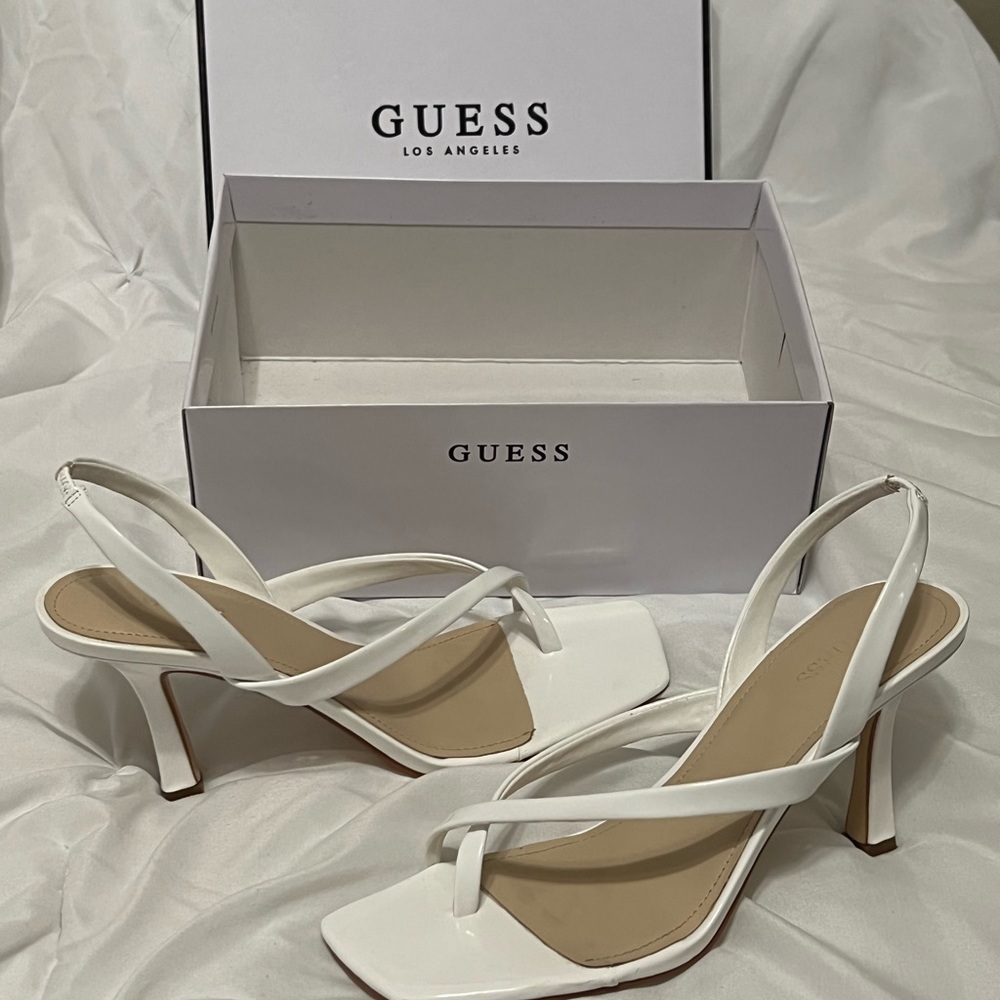 GUESS Strappy white heels. Size 9.5 Great condition! Only worn once.